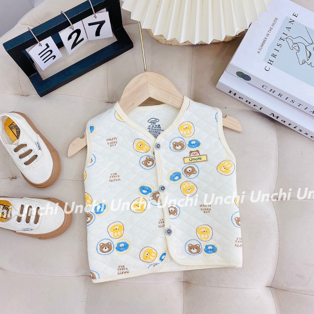 Áo GILE trần bông thiêu hình ô vuông UNCHI vải COTTON