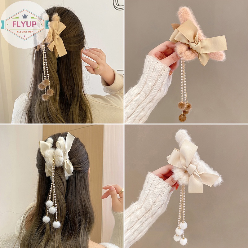 Flyup Kẹp Tóc Hình Nơ / Móng Vuốt Nhồi Bông Dày Dặn Thời Trang Mùa Đông Cho Nữ vn