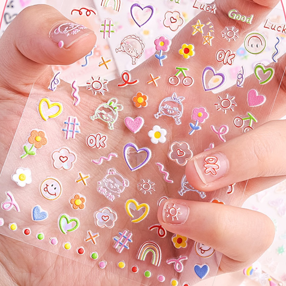 Nhãn Dán Trang Trí Móng Tay Họa Tiết Hoạt Hình 5d Dễ Thương Cho Bé
