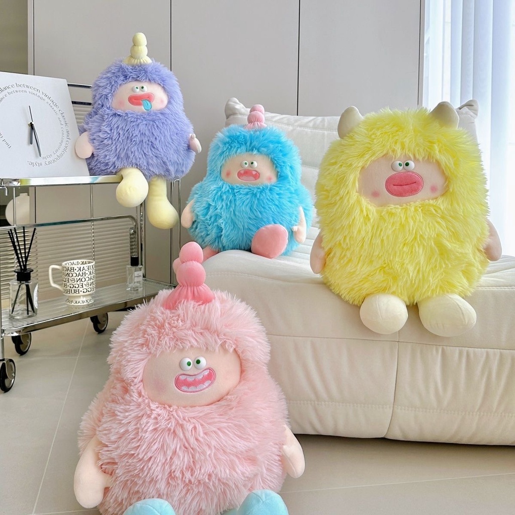 Panda~Đồ chơi nhồi bông  Quái vật nhỏ có lông Búp bê ngộ nghĩnh màu hồng dễ thương Mô phỏng gối mềm Quà tặng sinh nhật búp bê 0321