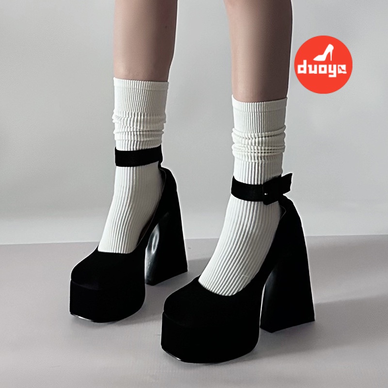 Nhà máy duoya tóc thẳng ~  giày barbie nền tảng chống thấm nước giày cao gót da lộn dày-chữa giày mary jane giày gót dày phụ nữ giày mùa xuân thu miễn phí vận chuyển