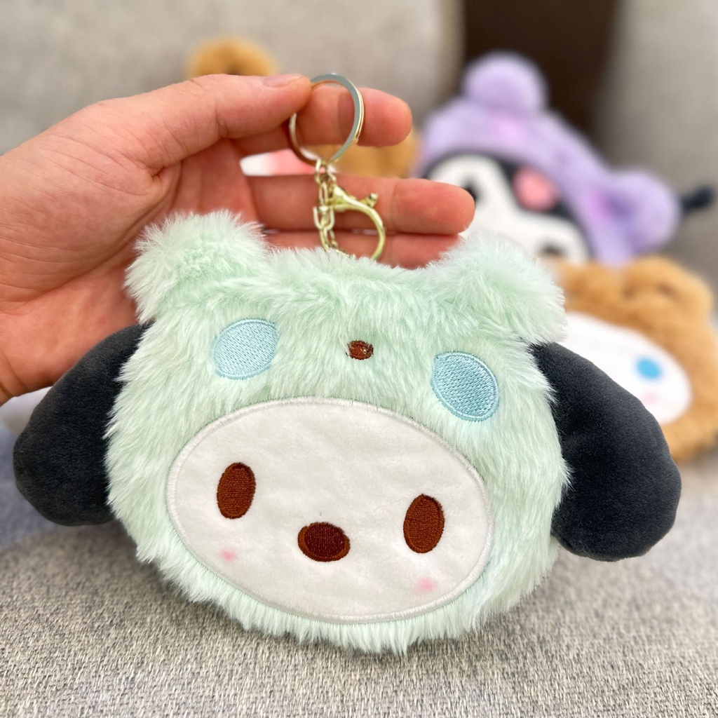 Sanrio Ví Đựng Tiền Xu / Thẻ / Tai Nghe Bằng Lông Nhung Hoạ Tiết Hoạt Hình Xinh Xắn