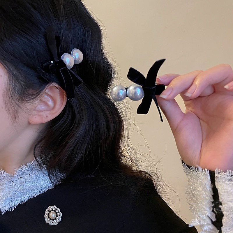 Kẹp Tóc Đuôi Vịt Đính Hạt Ngọc Trai Đôi Phong Cách vintage Thời Trang Cho Bé Gái y2k Dễ Thương
