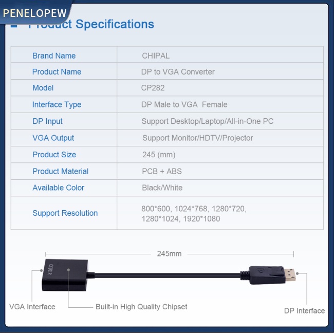 Dây Cáp Chuyển Đổi Từ Pwm dp Sang vga Dành Cho Máy Tính / laptop / Màn Hình tv / Máy Chiếu