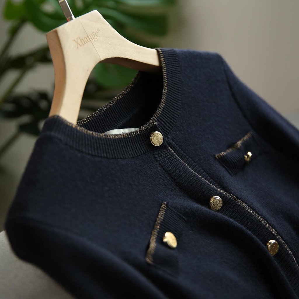 Đầm sweater Dệt Kim Dáng Chữ a Màu Đen Thời Trang Xuân Thu Cho Nữ