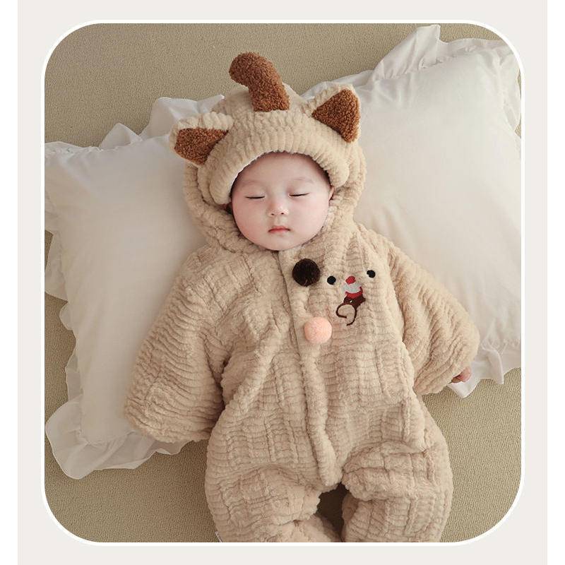 Bộ Áo Liền Quần Bằng cotton Lót Lông Cừu Dày Dặn Giữ Ấm Mùa Đông Dành Cho Bé