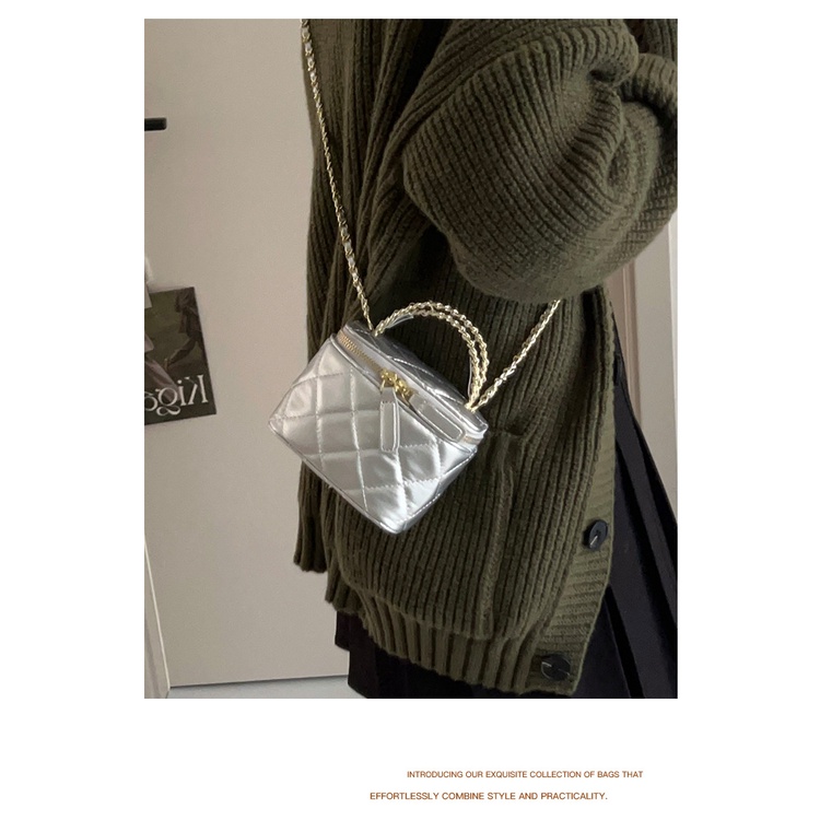 Túi xách da nữ mini túi hộp quai xích phối da