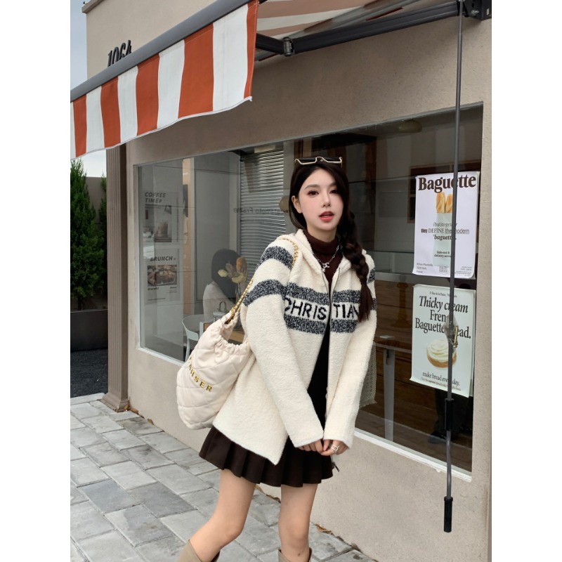 Áo Khoác Có Nón Phối Khóa Kéo In Chữ 23 Thời Trang Thu Đông Mới