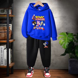Sonic set 2 Món Áo Hoodie Dáng Rộng Thời Trang Thu Đông Cho Bé Trai
