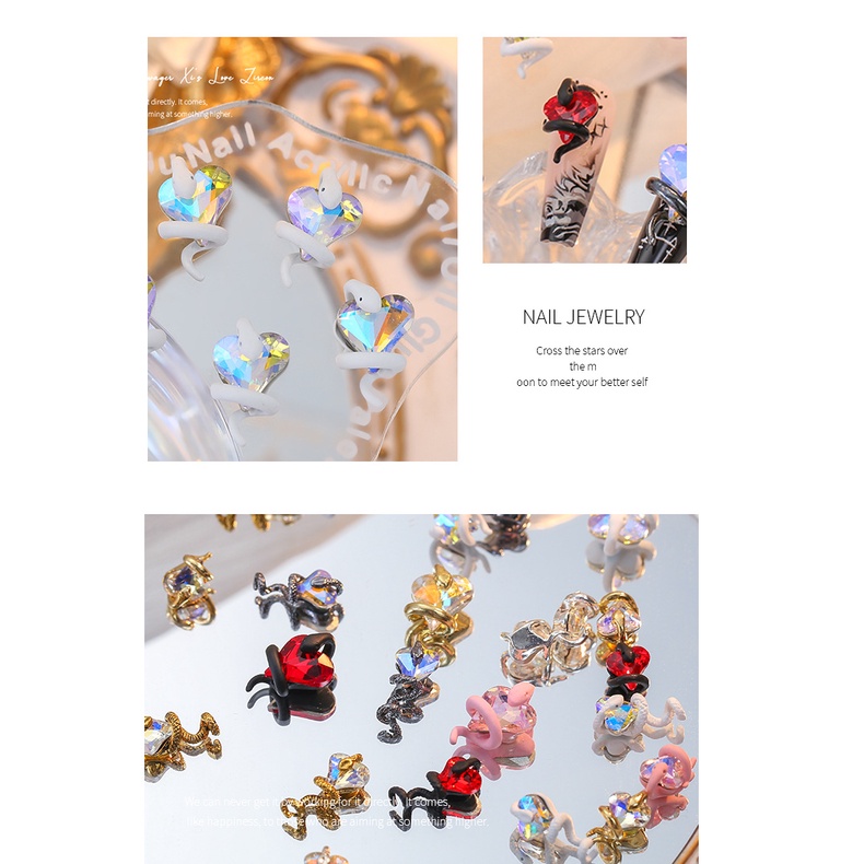 Hạt Kim Cương Giả Rắn Trang Trí Móng Tay Nghệ Thuật Hình Rắn Xung Quanh Trái Tim