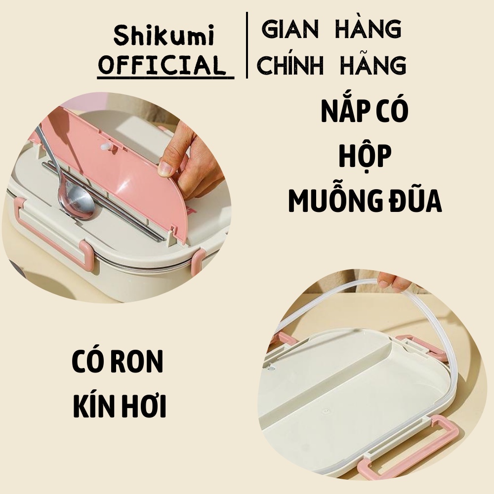 Hộp đựng cơm SHIKUMI inox304 1500ml kèm đũa thìa hộp đựng cơm văn phòng