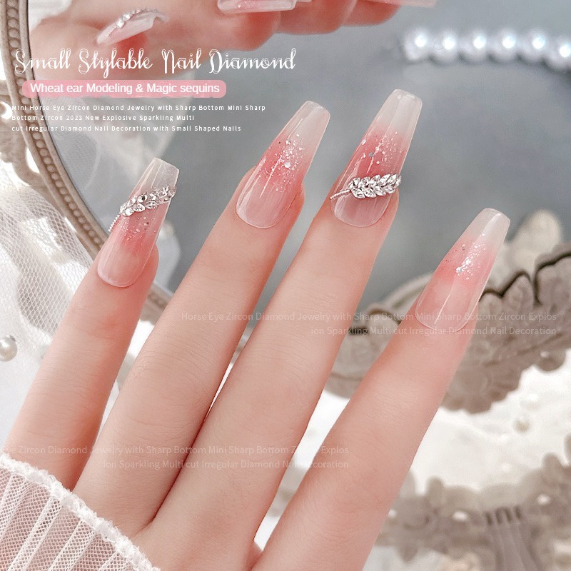 Bộ 50 5A đáy phẳng hầu tước zircon trang sức nghệ thuật làm móng tay / Đồ trang sức kim cương đính đá mini zirconium mạ mini siêu sáng bóng / Đồ trang sức kim cương hình tai lúa mì