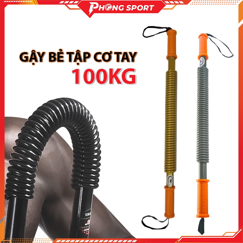 Gậy lò xo tập cơ tay 100kg, Gậy bẻ tập cơ tay, vai, ngực - Tặng găng tay thể thao - Phongsport