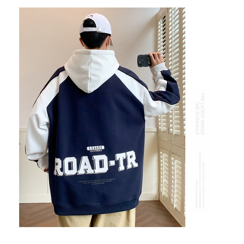 Đen Áo Hoodie Dáng Rộng In Họa Tiết Cá Tính Theo Phong Cách Mùa Thu Dành Cho Nam