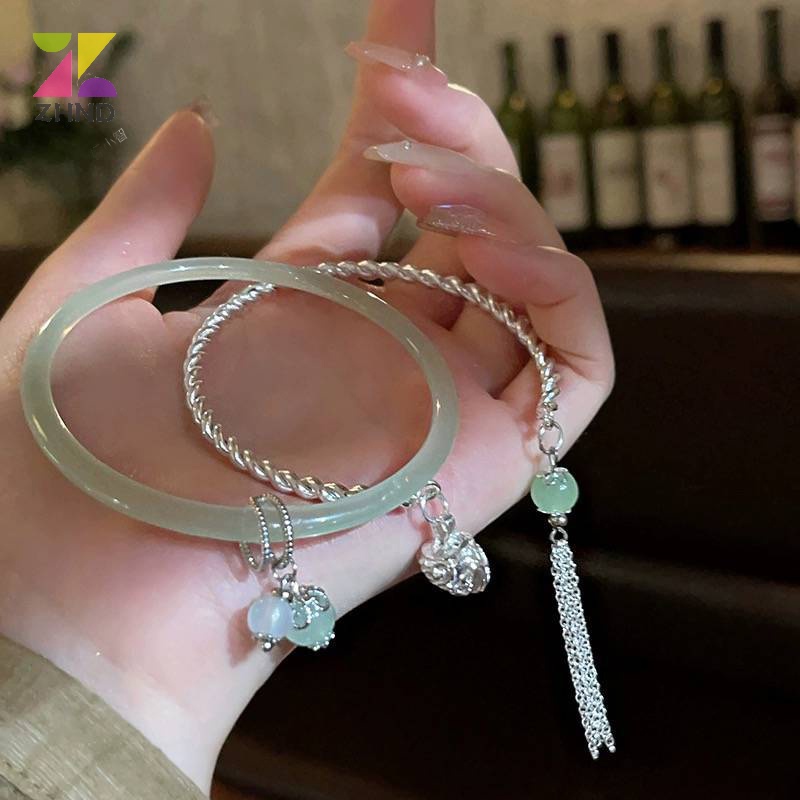 Zhuzhengde Vòng Tay Hở Hai Đầu Màu Xanh Lá Cây Phong Cách vintage Thời Trang Có Thể Điều Chỉnh Kích Thước Dành Cho Nữ