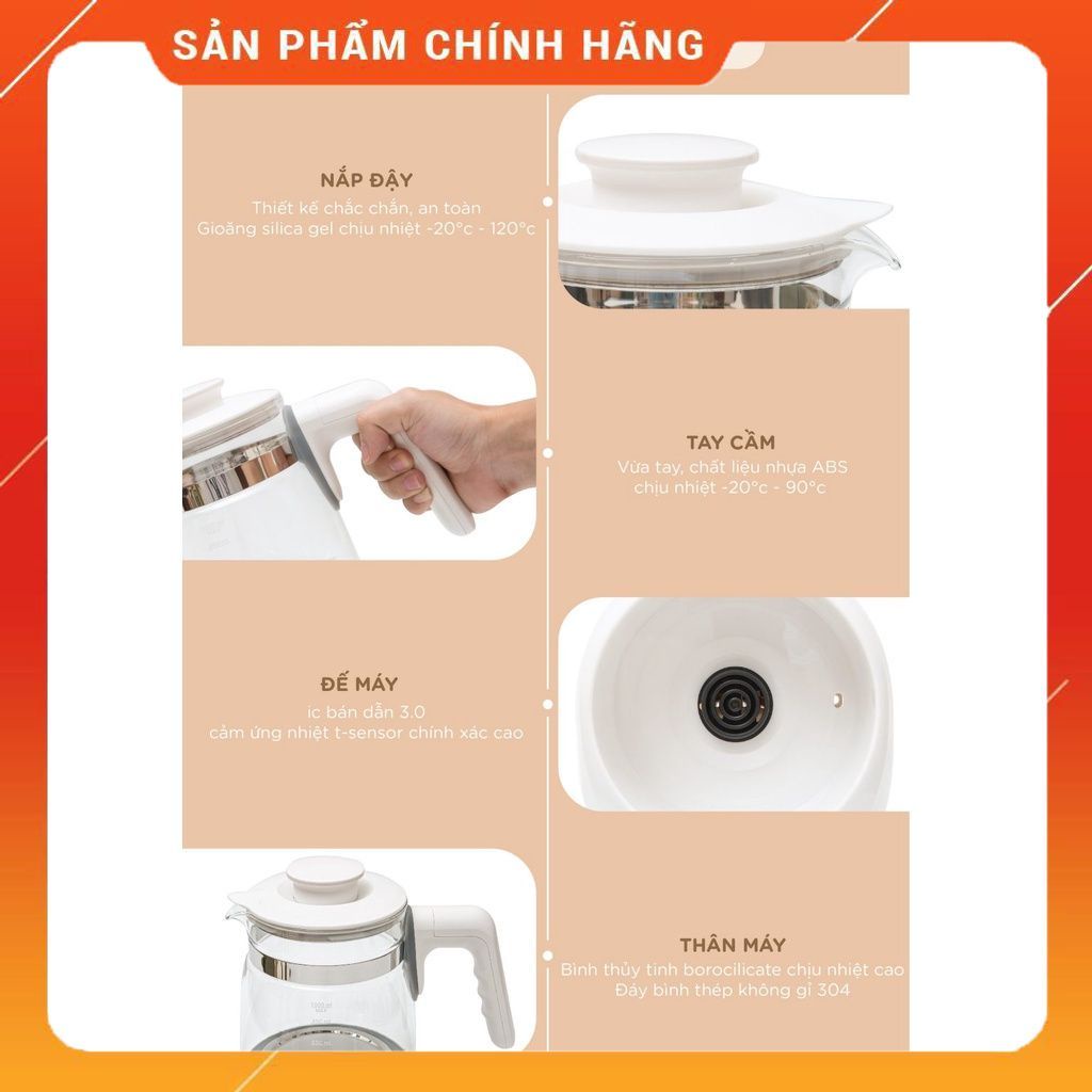 Bình đun nước pha sữa MOAZ BÉBÉ MB-002 điều chỉnh nhiệt độ, khử Clo, giữ nhiệt, Moaz Bebe mb002 - Chính hãng