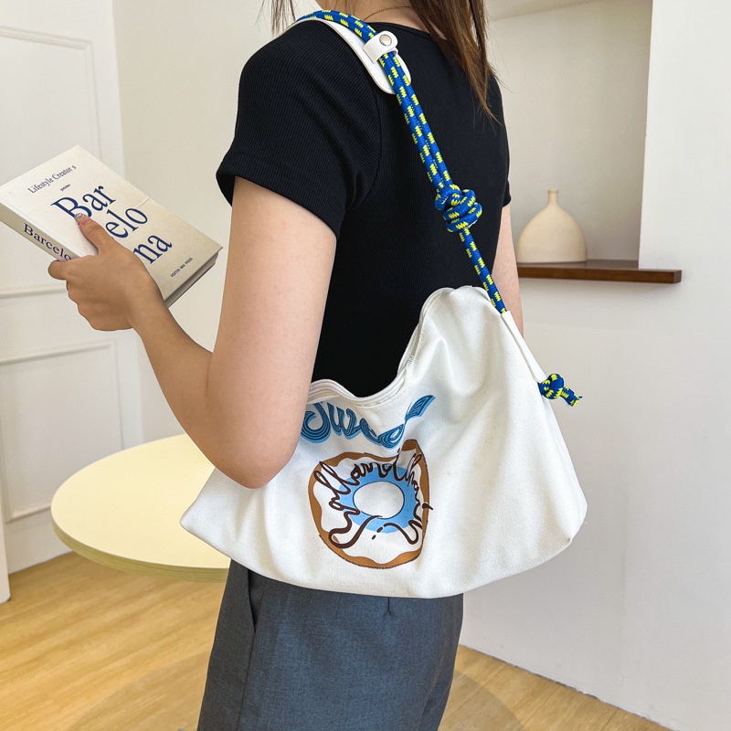 Túi Xách tote Đeo Vai Vải Bạt Thêu Hình Thời Trang Nhật Bản Hàn Quốc Sức Chứa Lớn Đa Năng Cho Nữ