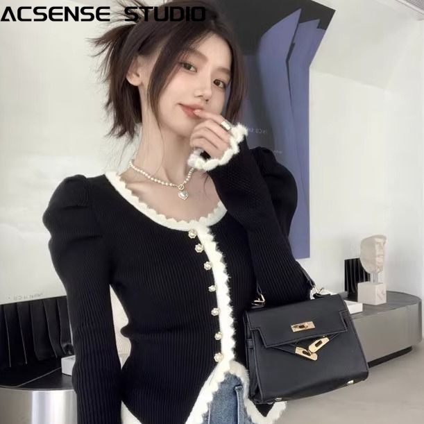 ACSENSE STUDIO Áo Len áo khoác cardigan Vintage Comfortable Hàn Phong Cổ điển WXF23A0PVR 42Z231020