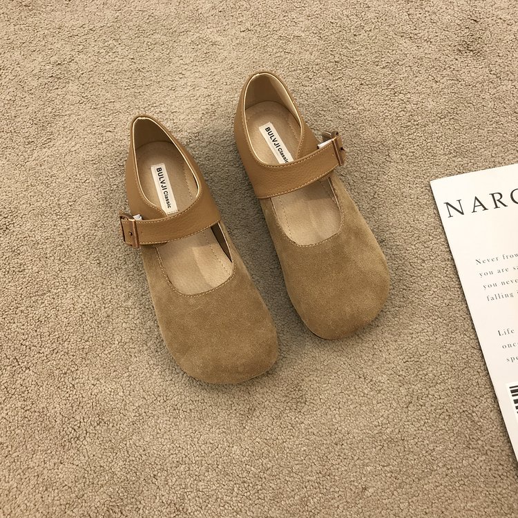 Giày Da Lộn Bít Mũi Đế Bằng Khóa Dán Thời Trang Đơn Giản Cho Nữ