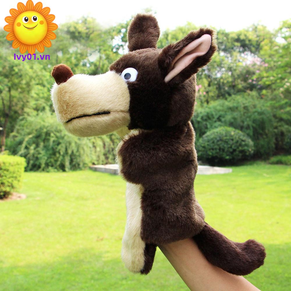Đồ Chơi Con Rối Đeo Tay Hình Chó Sói Bằng Vải Bông Mềm Mại Dành Cho Trẻ Em