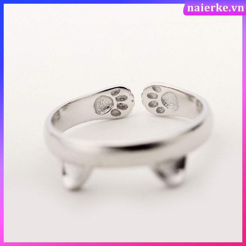Nhẫn Hở Mạ Bạc 925 Hình Bàn Chân Mèo Lấp Lánh Có Thể Điều Chỉnh Làm Quà Tặng Giáng Sinh / Đám Cưới Cho Nữ