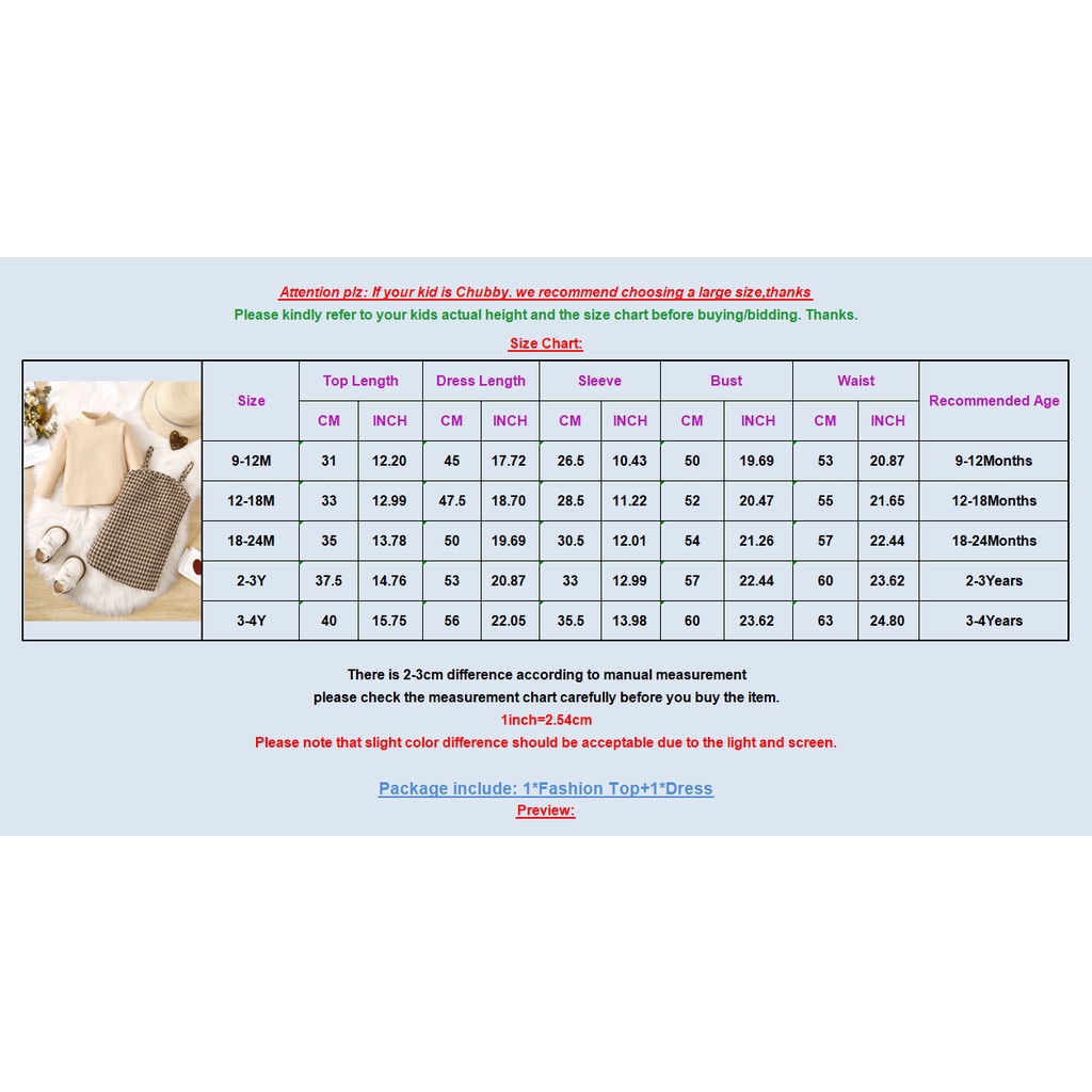 Mikrdoo set Đồ 2 Món Gồm Áo Tay Dài Và Đầm Hai Dây In Họa Tiết Caro Dành Cho Bé Gái 1-4 Tuổi