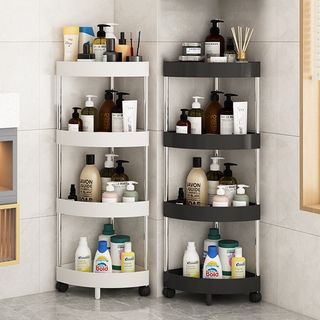 Kệ nhà tắm nhà bếp đa năng 3 tầng 4 tầng khung kim loại Kệ nhà vệ sinh để góc tường có bánh xe