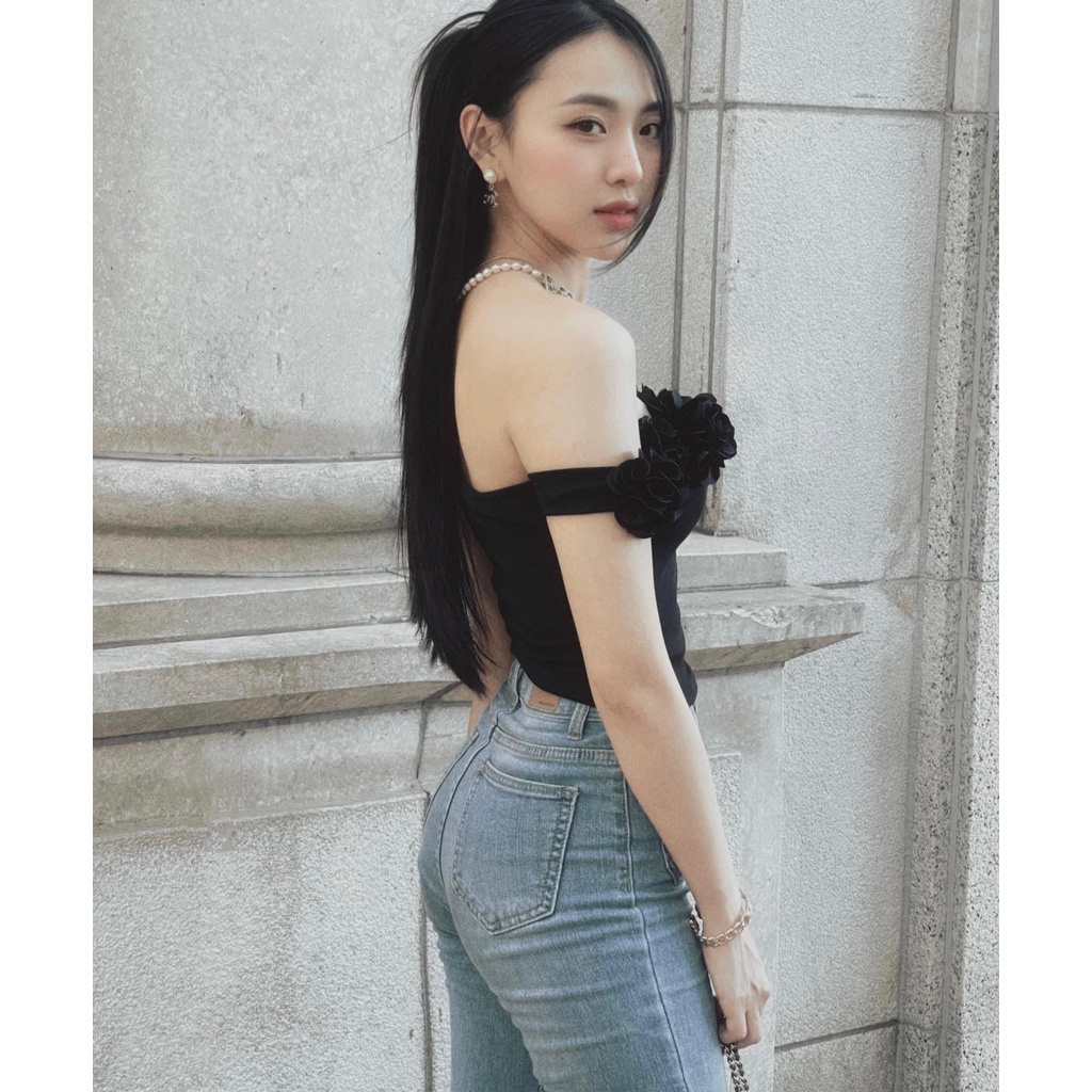 ÁO BẸT VAI ĐÍNH BÔNG - OB05168