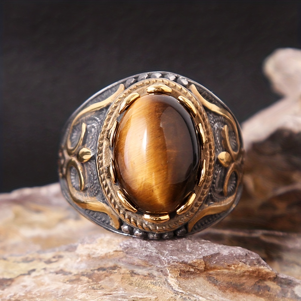 Thời Trang Nhẫn Nam Chạm Khắc Hình Mắt Hổ Phong Cách vintage