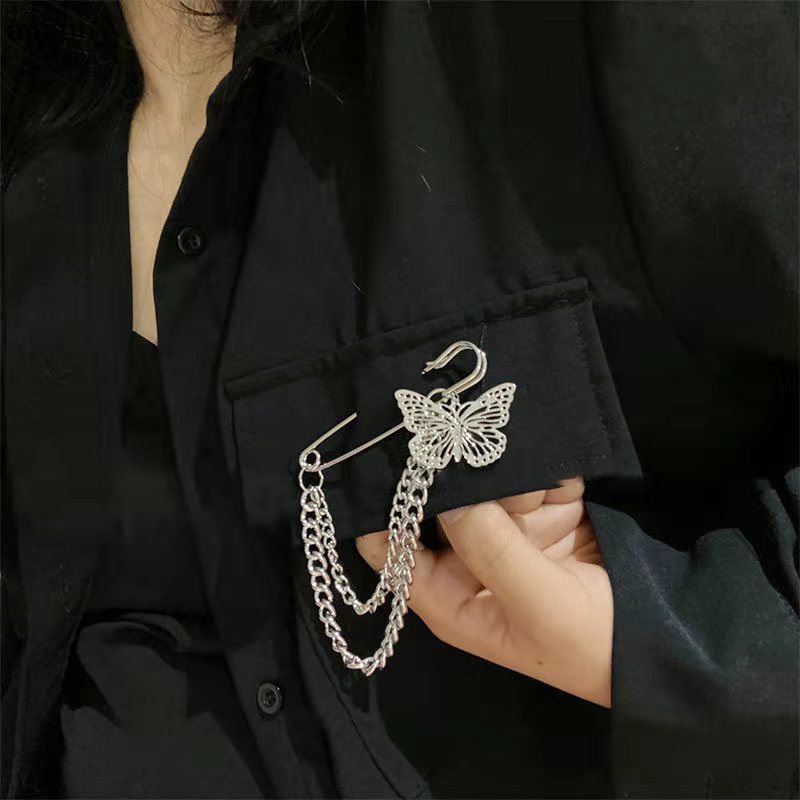Aosun Cài Áo Chuỗi Đôi Dây Xích Đôi Hình Bướm Bằng Kim Loại Phong Cách punk hip hop Dành Cho Nam Nữ