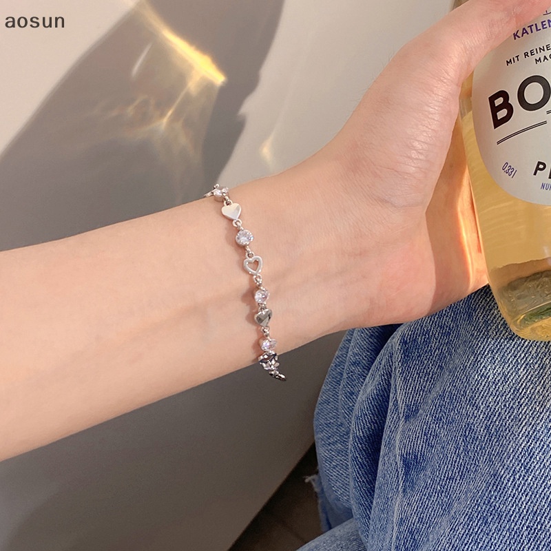 Aosun Vòng Tay Đính Đá zircon Hình Trái Tim Dễ Thương Có Thể Điều Chỉnh Cho Nữ