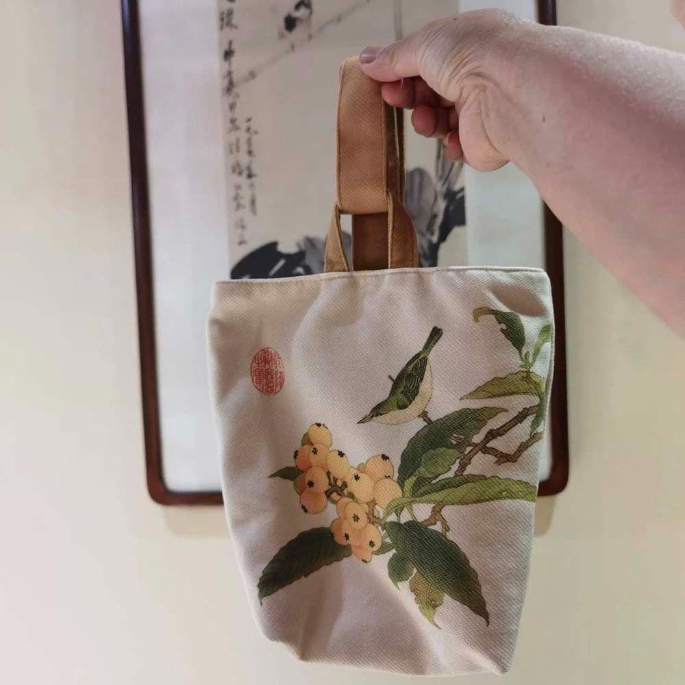 Lưng2 Túi Xách Vải canvas In Họa Tiết Hoa / Chim Phong Cách Trung Quốc