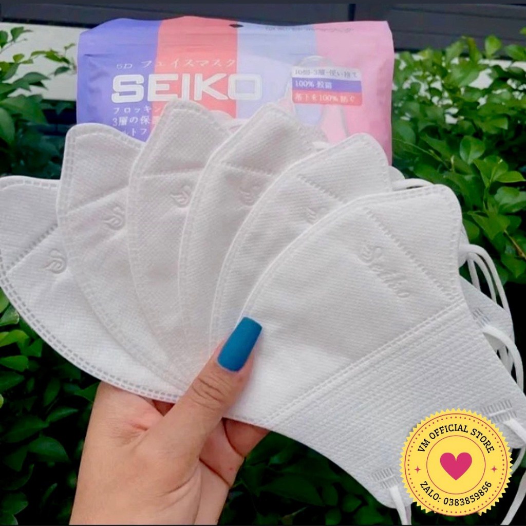 Thùng 100 Cái Khẩu Trang 5D Mask SEIKO Hàng Chính Hãng Vải Không Dệt 3 Lớp Lọc Bụi Mịn