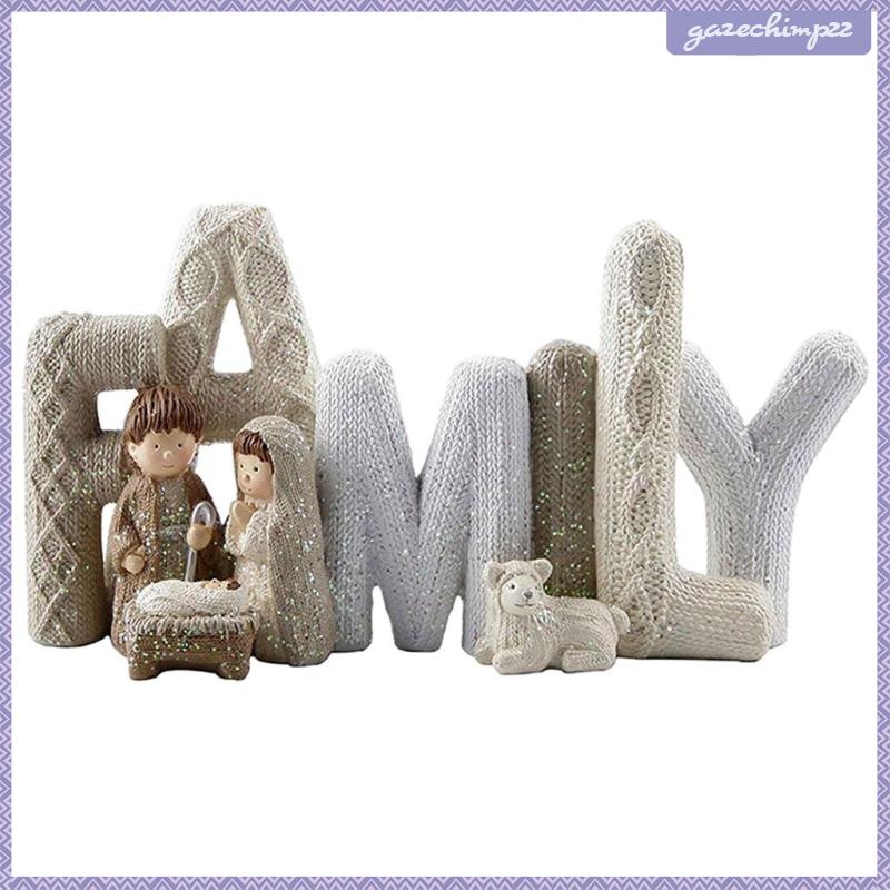 Nativity set Mô Hình Gia Đình Cừu / Chữ Tiếng Anh Bằng Nhựa resin Thanh Lịch Để Bàn Trang Trí