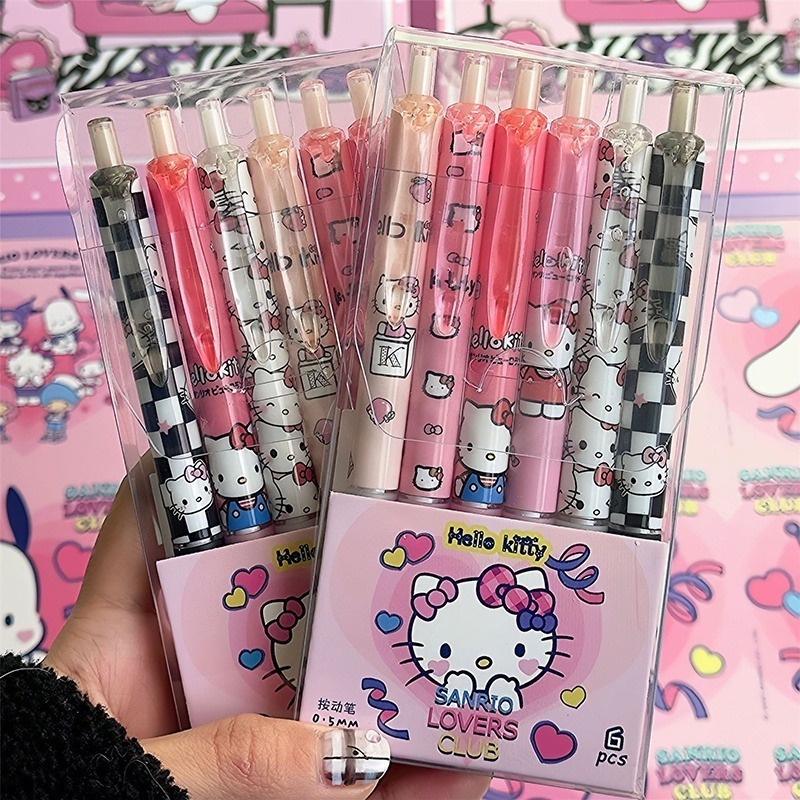SANRIO Set 6 Bút Mực gel Ngòi 0.5 kuromi / kitty Dễ Thương Cho Nam Và Nữ
