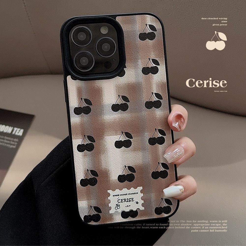 Ốp Điện Thoại tpu Silicon Chống Rơi Họa Tiết Quả cherry Phối Sọc Caro Cho iphone 11 12 13 14 15 pro max plus