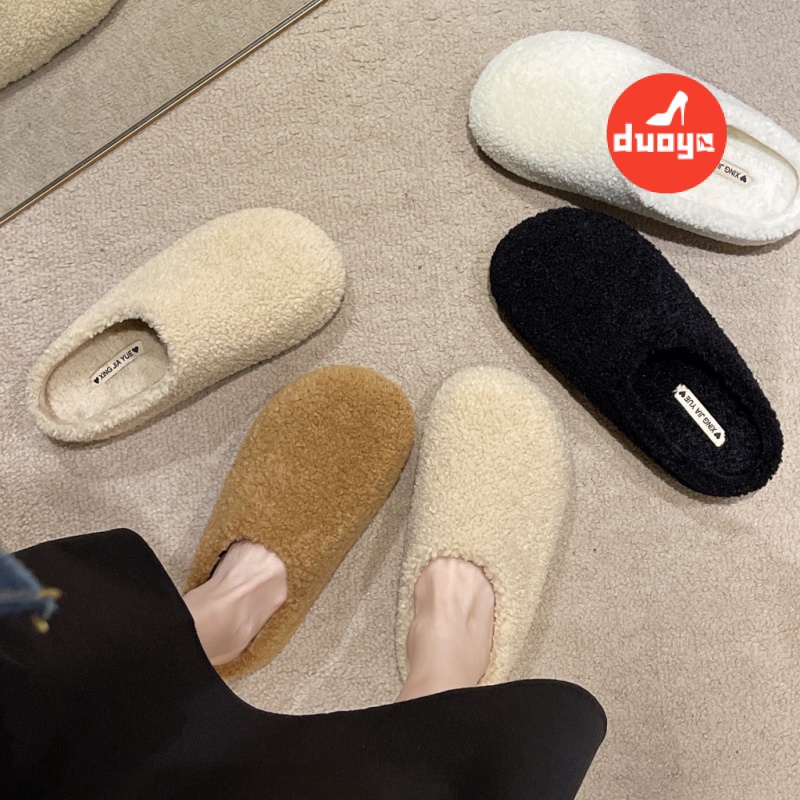 Duooya Dép Bông San Hô cotton Lông Cừu Dày Dặn Ấm Áp Đi Trong Nhà / Ngoài Trời Cho Nữ