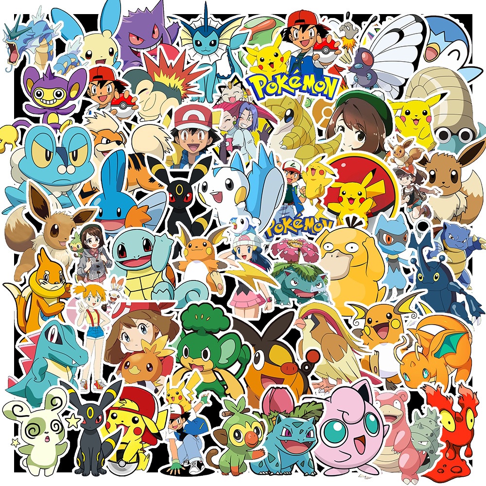 Sticker Chống Nước - 100 Miếng Dán Trang Trí Máy Tính Xách Tay | Xe Máy | Điện Thoại - Hình Pokemon Dễ Thương