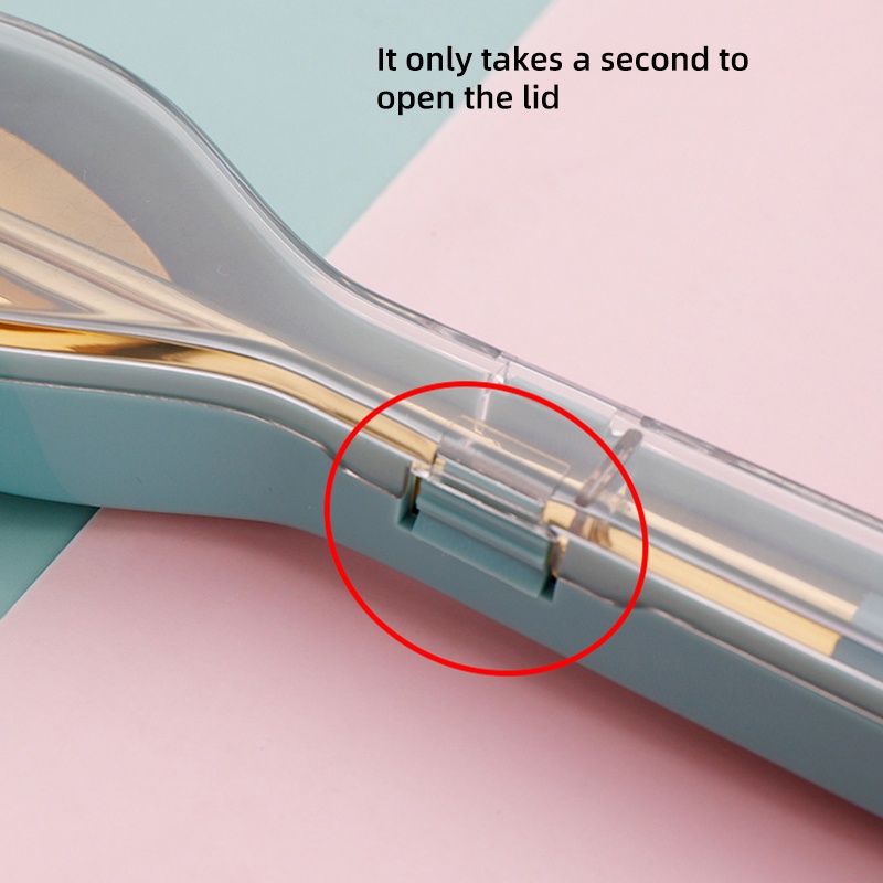 Bộ thìa dĩa cá nhân, hộp đựng thìa đũa văn phòng inox 304 kèm hộp có nắp đậy nhỏ gọn đáng yêu mang đi làm YK