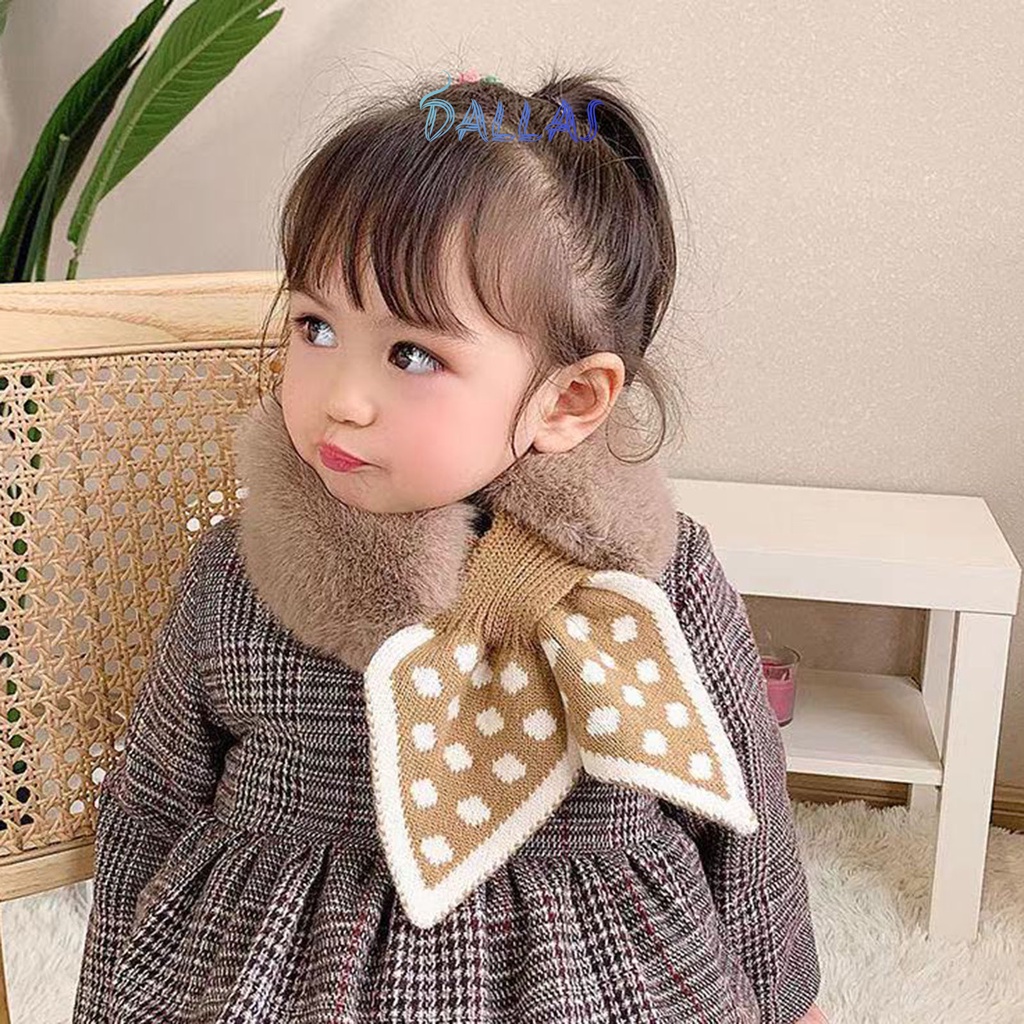Khăn Choàng Cổ  Siêu Mềm Giữ Ấm Mùa Đông Thiết Kế Ghép Nối Chéo Chấm Bi Ngọt Ngào Cho Bé Gái Mặc Hàng Ngày