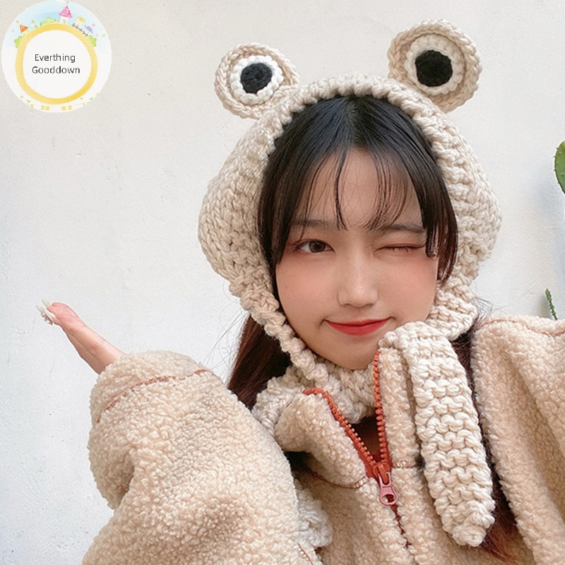 Everthinggooddown Mũ Len Beanie Dệt Kim Hình Ếch Vui Nhộn Giữ Ấm Mùa Đông Cho Nam Và Nữ vn
