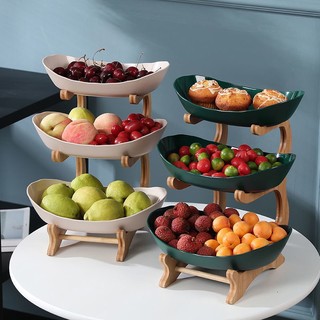  Khay Đựng Trái Cây Decor Nhiều Tầng Kèm Kệ Gỗ Sang Trọng - Đĩa Đựng Bánh Kẹo Đồ Ăn Trưng Bày Tết Phong Cách Bắc Âu 