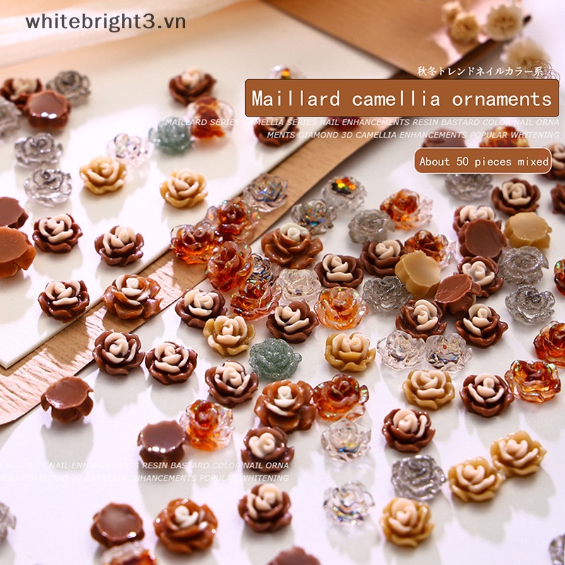 Set 50 Hạt Nhựa resin Hình Hoa Trà Đính Móng Tay Thời Trang Thu Đông
