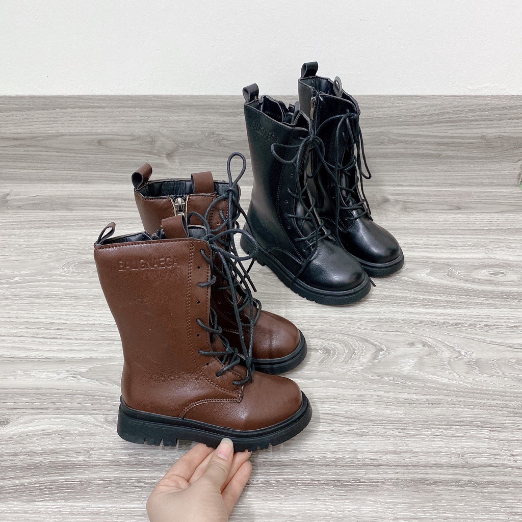 Giày boot da cổ cao,boot đùi có dây buộc cho bé gái -Bốt cổ cao hàng Quảng Châu cao cấp cho bé gái mùa đông 2023 mã 517