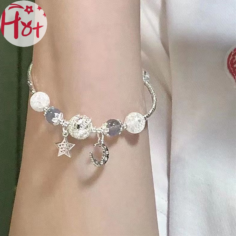 Vòng Đeo Tay Mặt Hình Trăng Sao Đính Đá opal Thời Trang Dành Cho Nữ