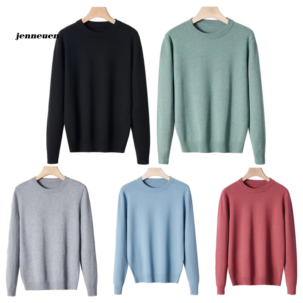 Áo sweater Dệt Kim Tay Dài Cổ Tròn Màu Trơn Thời Trang Mùa Đông Cho Nam