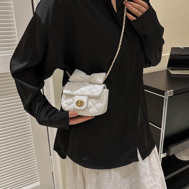 Guangluo Túi Đeo Chéo mini Đính Nơ Phối Dây Xích Thời Trang Hàn Quốc Cho Nữ