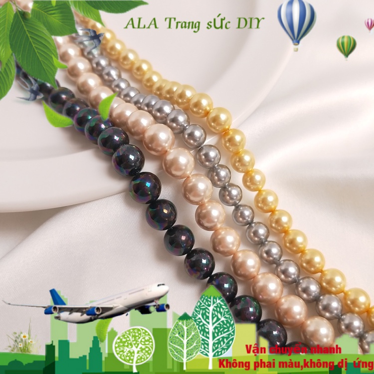 💖Trang sức DIY phụ kiện💖Chuỗi Hạt Vỏ Sò Màu Xám Khói / Sâm Panh Tự Nhiên Dùng Làm Trang Sức DIY