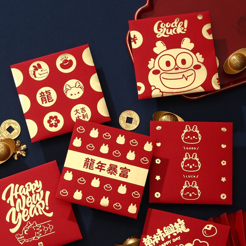 Set 6 Bao Lì Xì Năm Mới 2024 Hình Rồng Đỏ May Mắn Phong Cách Trung Hoa