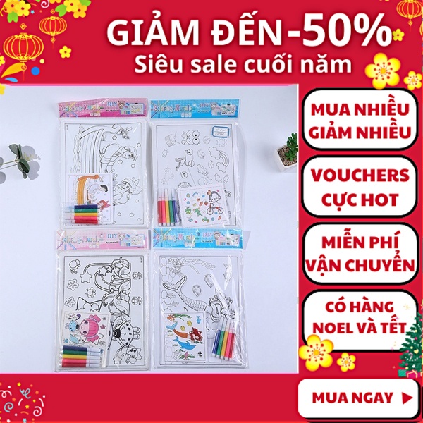 Tranh nhựa nổi 3D kèm bút màu (bút lông) cho các bé tập tô phát triển tư duy - Nguyễn Thùy Store